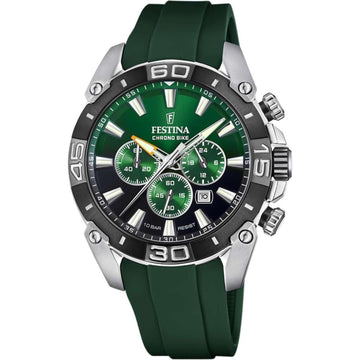 Ανδρικό ρολόι Festina Chrono Bike F20544/3 χρονογράφος με πράσινο καουτσούκ λουράκι, πράσινο καντραν με ένδειξη ημερομηνίας, μηχανισμό μπαταρίας, στρογγυλό στεφάνι με διάμετρο 45,5mm, αδιάβροχο στις 10ΑΤΜ-100Μ.